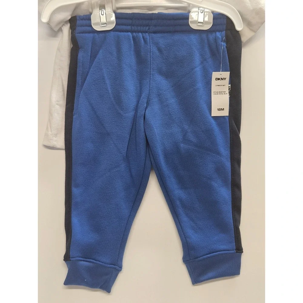 DKNY 18 M, Set Of 3, Blue Pull Over Hoodie/Blue Pants/ Crew Neck White T Shirt - Picture 5 of 12